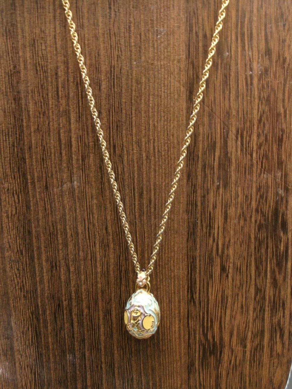 Joan Rivers Faberge Egg Pendant Necklace, Pastel Colors, Vintage Jewelry